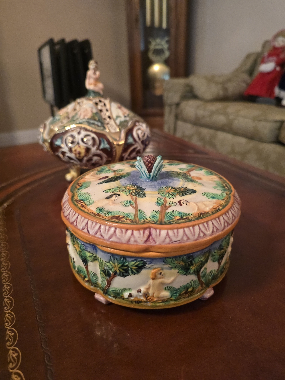 Vintage Capodimonte Style Ceramic Trinket Container